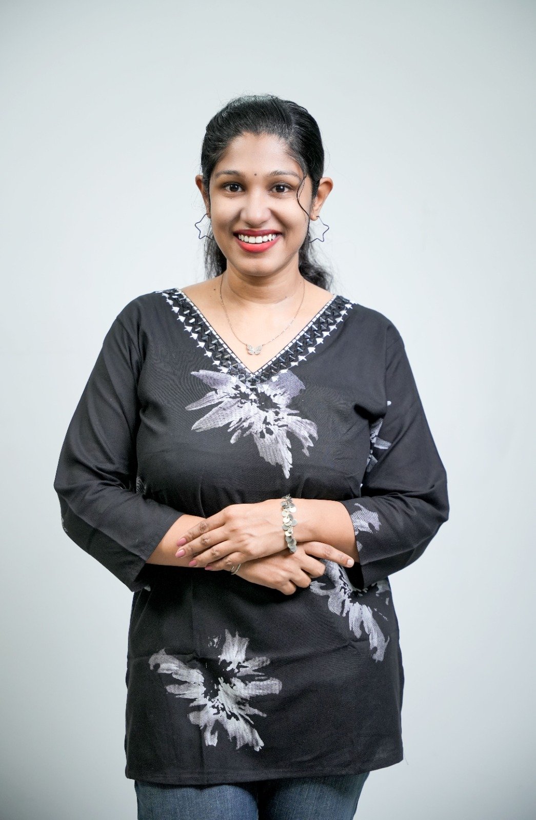 Midnight Bloom Floral Printed Short Cotton-Blend Kurti